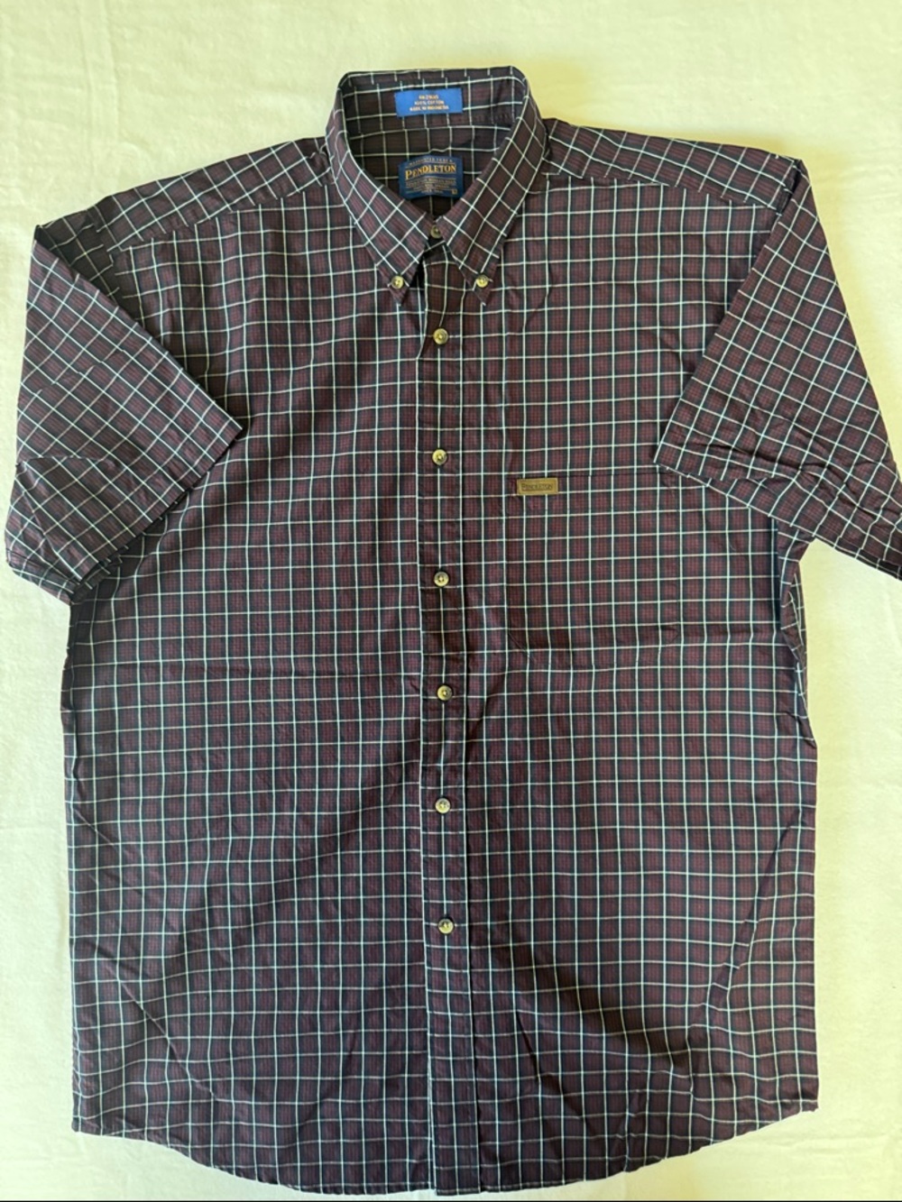 Pendleton Men's Burgundy Plaid Cotton Button-Down Shirt